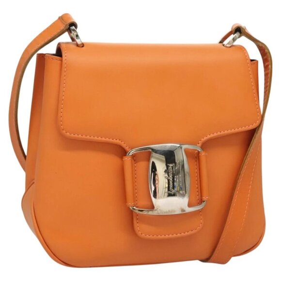 Salvatore Ferragamo Handbags - Salvatore Ferragamo Vera Shoulder Bag Enamel Orange Silver
